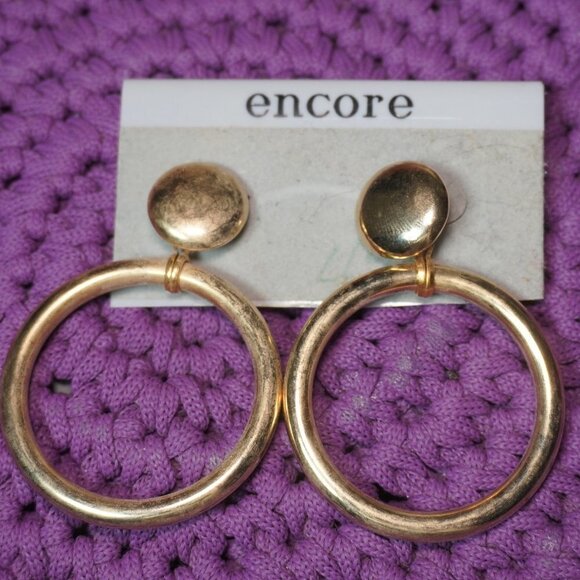 Encore Womens Gold Stud And Thick Hoop Dangle Vintage Metal Earrings - Picture 1 of 3